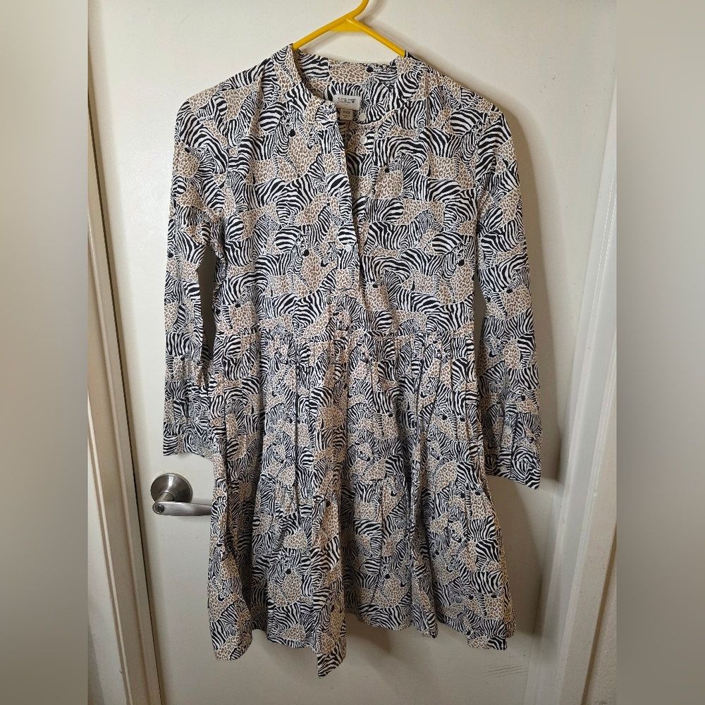 Re-Imagined J. CREW Long Sleeve Zebra Print Women’s Dress - Black & Tan Size XXS